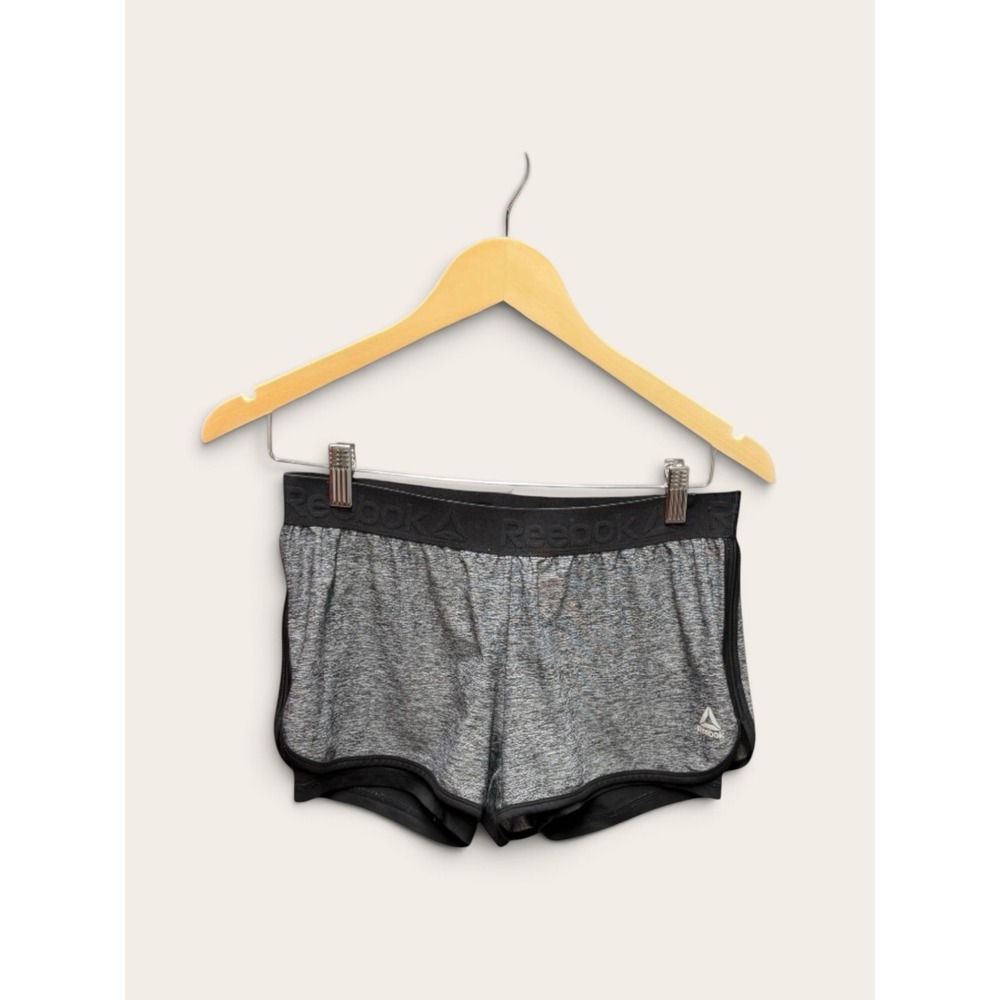 Reebok Womens Space Dye Running Shorts Grey Black Athletic Gym XS